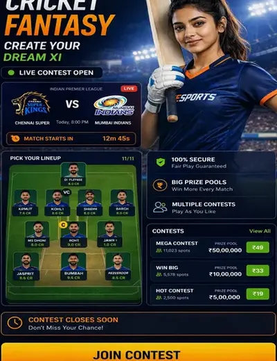 Come (come win) fantasy cricket & matchday visual 3